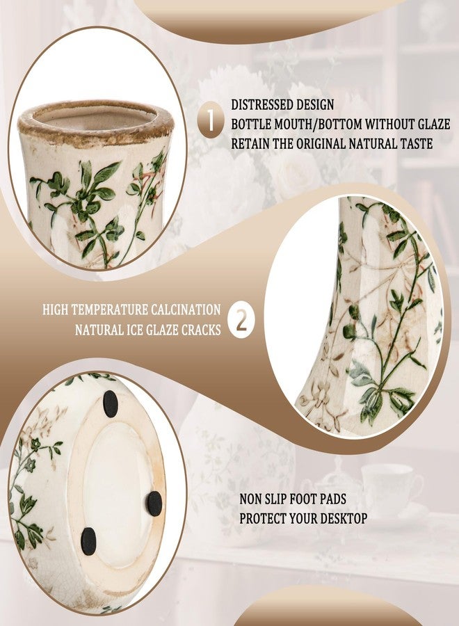 LemonRoad Vintage Ceramic Flower Vase 5.7 Inch Chinoiserie Ice Cracked Glaze Porcelain Vase Rustic Ceramic Large Centerpieces for Home Table Living Room Bookshelf Office(Floral Style) - Image 5